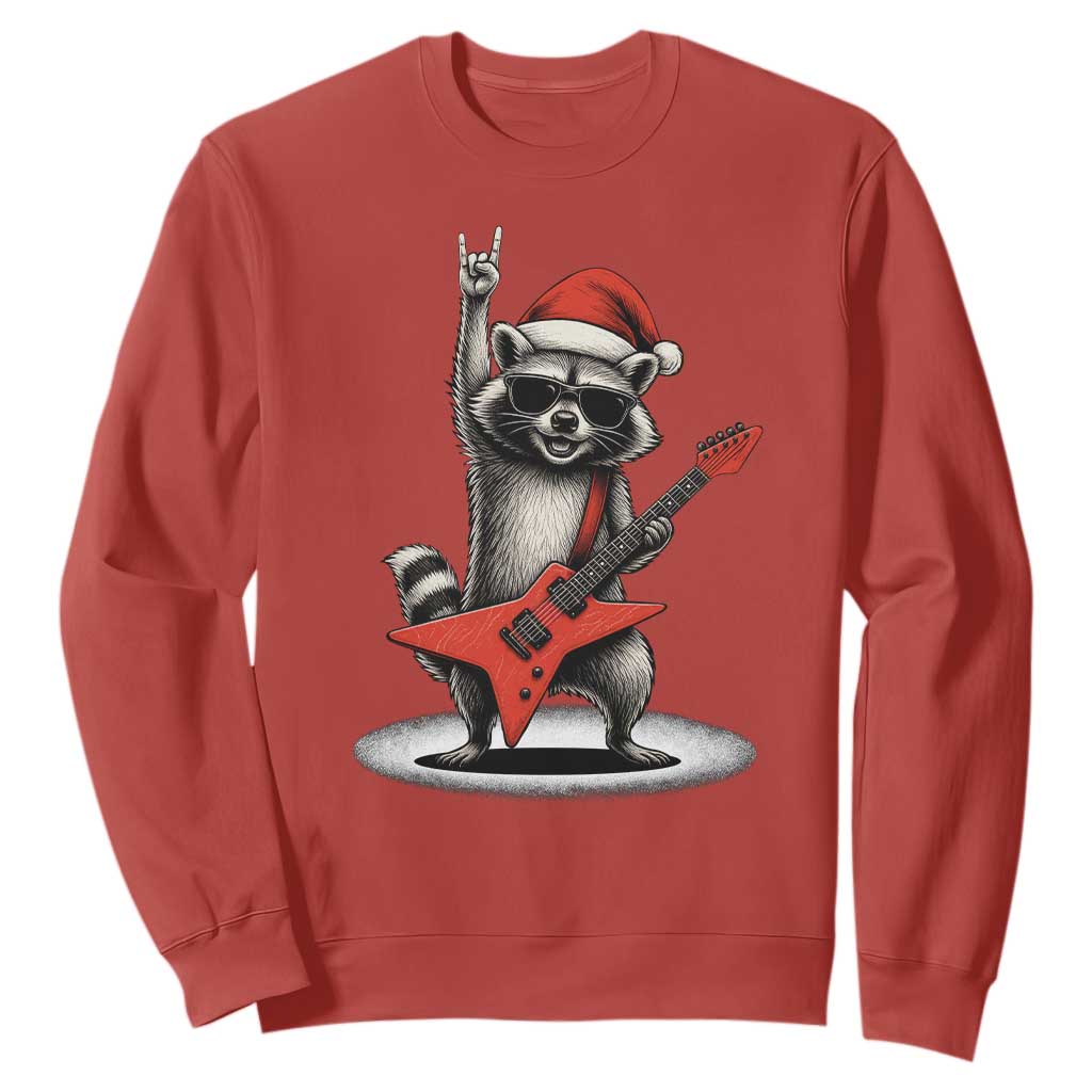 Funny Raccoon Rock Music Christmas Sweatshirt TS14 Red Print Your Wear