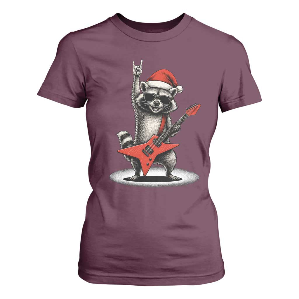 Funny Raccoon Rock Music Christmas T Shirt For Women TS14 Maroon Print Your Wear