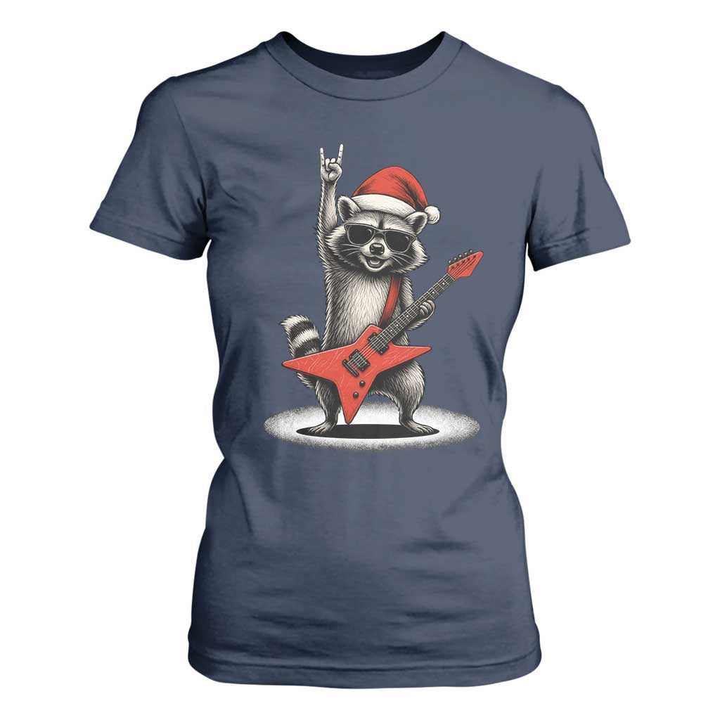 Funny Raccoon Rock Music Christmas T Shirt For Women TS14 Navy Print Your Wear