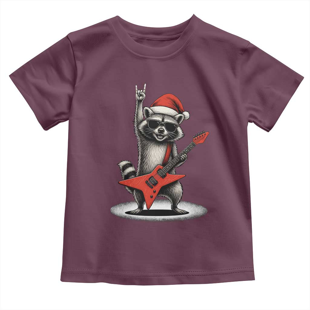 Funny Raccoon Rock Music Christmas Toddler T Shirt TS14 Maroon Print Your Wear