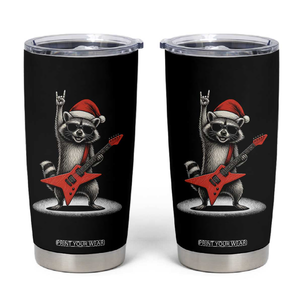 Funny Raccoon Rock Music Christmas Tumbler Cup TS14 Black Print Your Wear