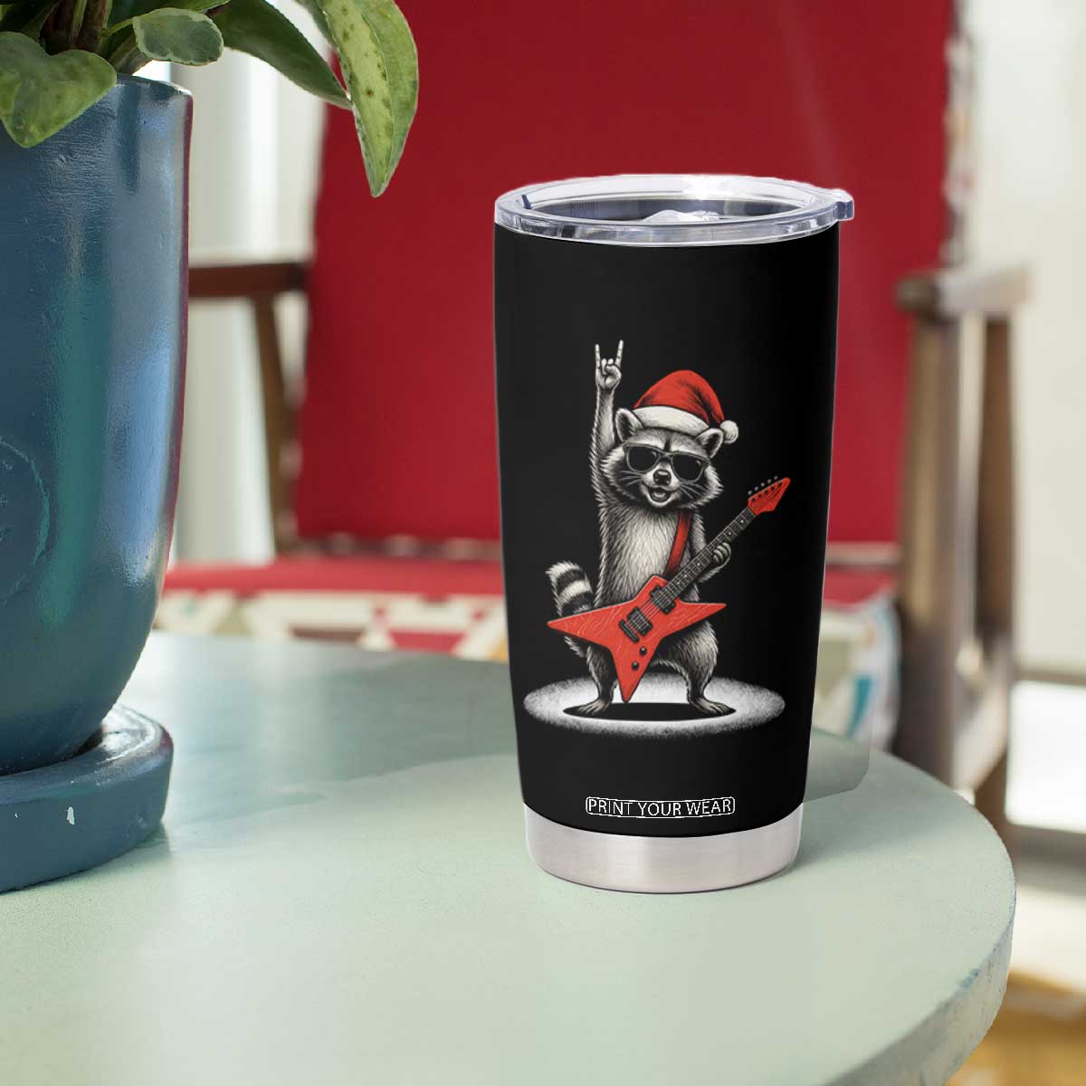 Funny Raccoon Rock Music Christmas Tumbler Cup TS14 Print Your Wear