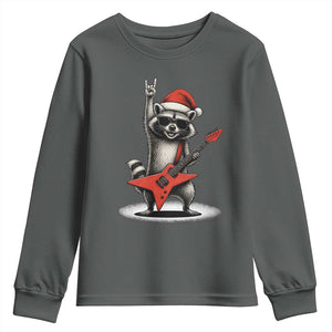 Funny Raccoon Rock Music Christmas Youth Sweatshirt TS14 Dark Heather Print Your Wear