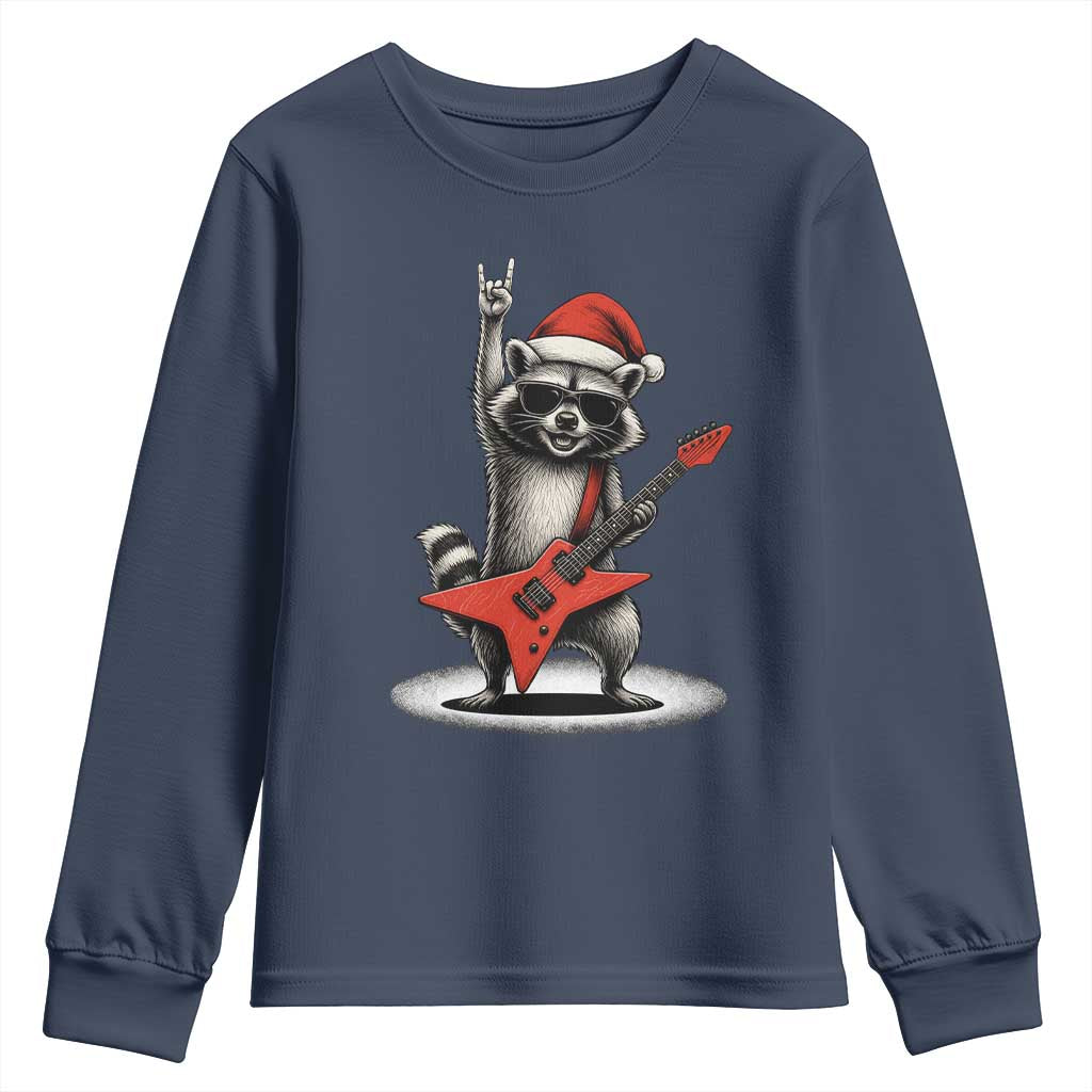 Funny Raccoon Rock Music Christmas Youth Sweatshirt TS14 Navy Print Your Wear