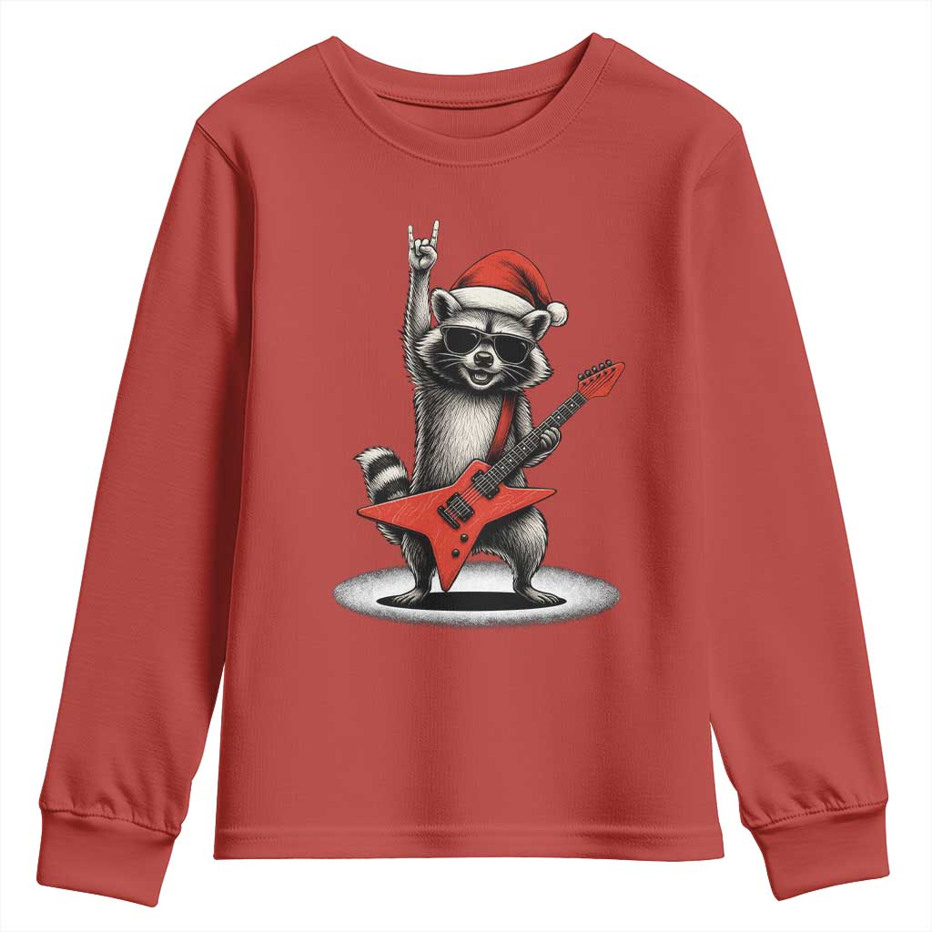 Funny Raccoon Rock Music Christmas Youth Sweatshirt TS14 Red Print Your Wear