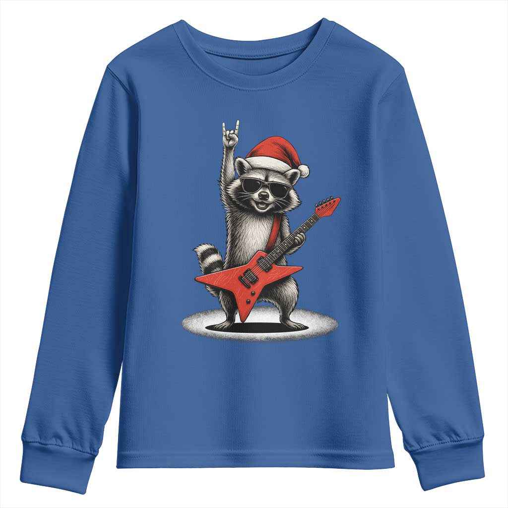 Funny Raccoon Rock Music Christmas Youth Sweatshirt TS14 Royal Blue Print Your Wear