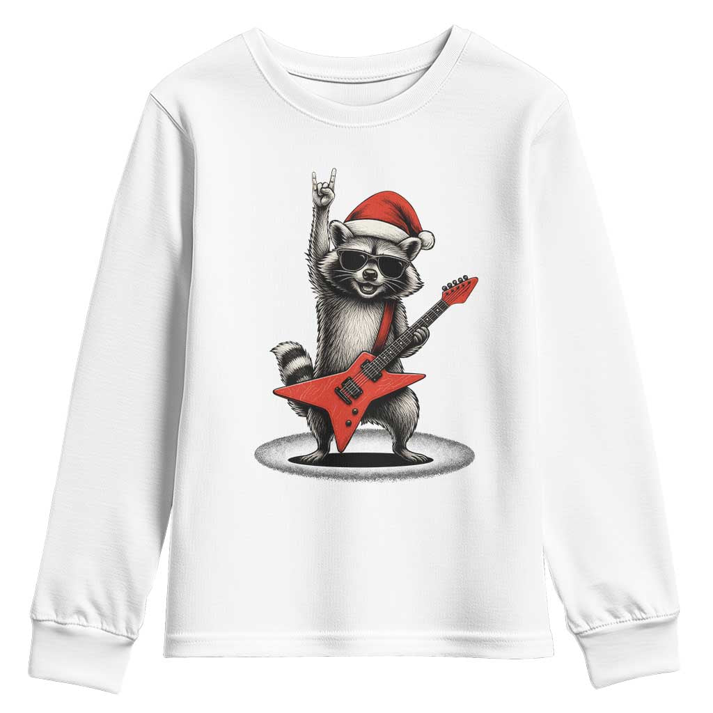 Funny Raccoon Rock Music Christmas Youth Sweatshirt TS14 White Print Your Wear