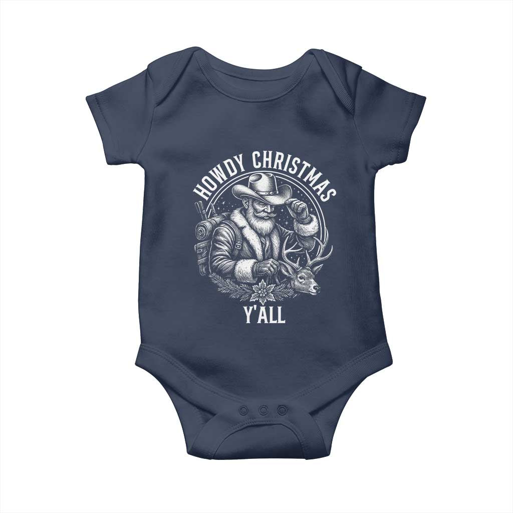 Cowboy Santa Claus Baby Onesie Howdy Christmas Y'all Western Country TS14 Navy Print Your Wear