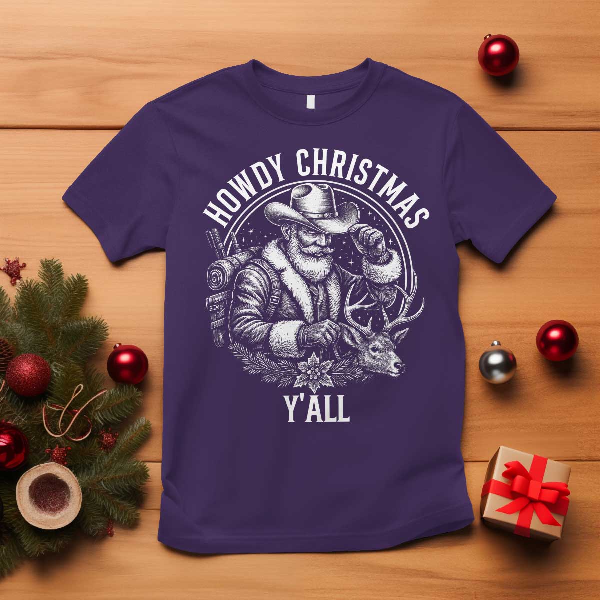 Cowboy Santa Claus T Shirt Howdy Christmas Y'all Western Country TS14 Purple Print Your Wear