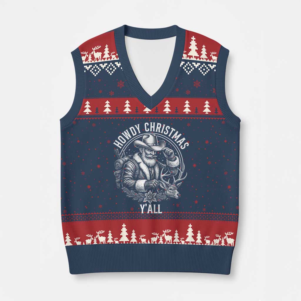 Cowboy Santa Claus V-Neck Knit Sweater Vest Howdy Xmas Y'all Western Country TS14 Navy Red Print Your Wear
