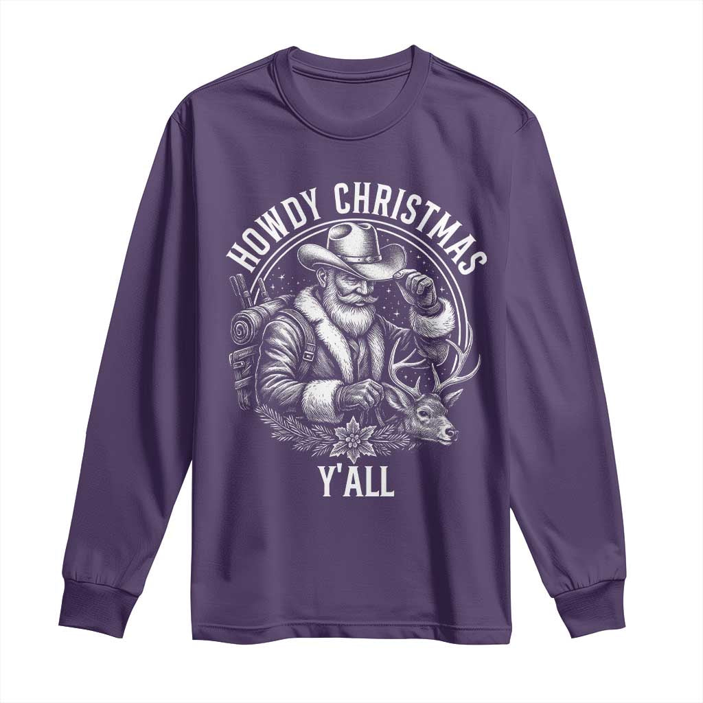Cowboy Santa Claus Long Sleeve Shirt Howdy Christmas Y'all Western Country TS14 Purple Print Your Wear