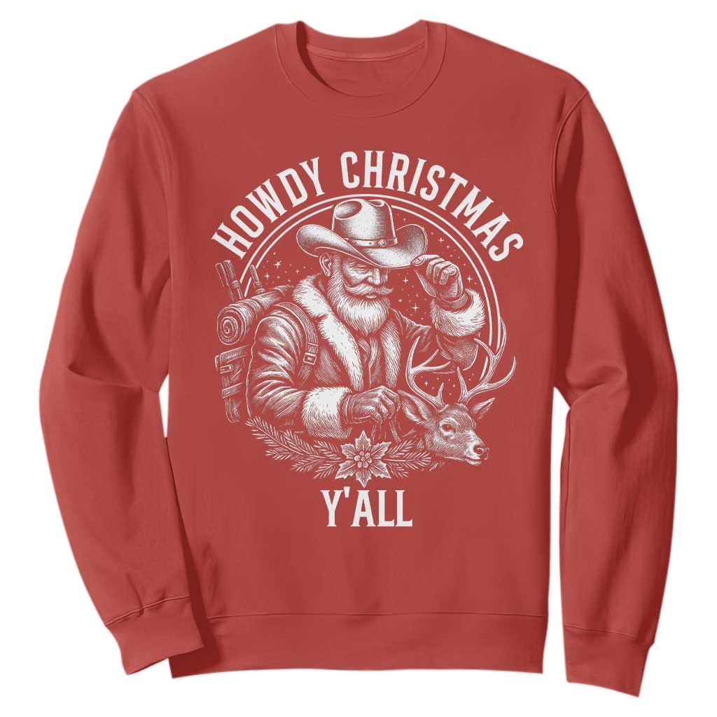 Cowboy Santa Claus Sweatshirt Howdy Christmas Y'all Western Country TS14 Red Print Your Wear