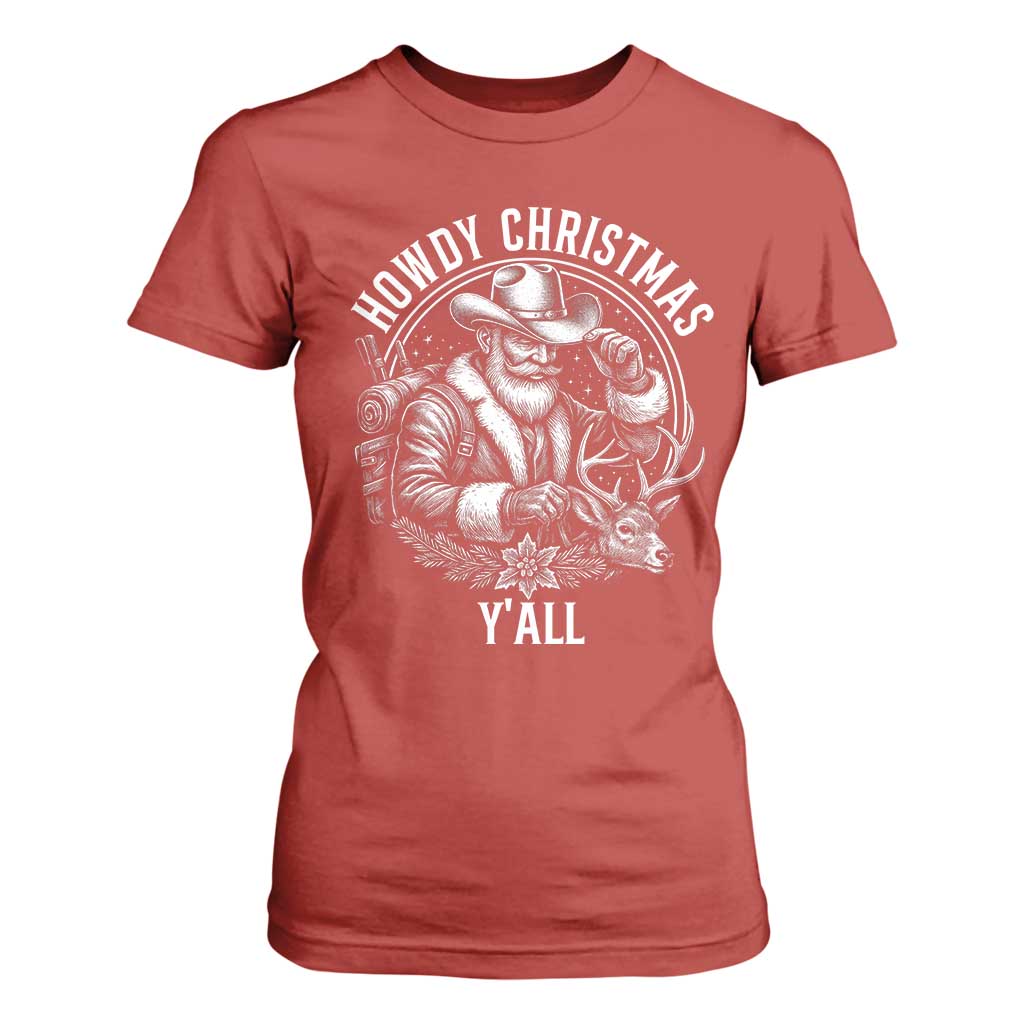 Cowboy Santa Claus T Shirt For Women Howdy Christmas Y'all Western Country TS14 Red Print Your Wear