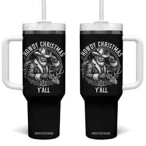 Cowboy Santa Claus Tumbler With Handle Howdy Christmas Y'all Western Country TS14 One Size: 40 oz Black Print Your Wear