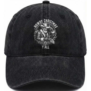 Cowboy Santa Claus Washed Cotton Baseball Cap Howdy Christmas Y'all Western Country TS14 Washed Cap Universal Fit Black Print Your Wear