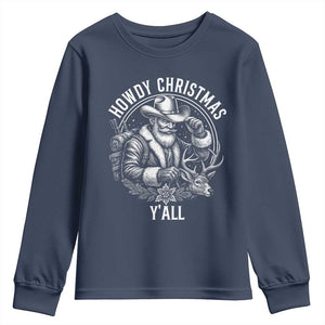 Cowboy Santa Claus Youth Sweatshirt Howdy Christmas Y'all Western Country TS14 Navy Print Your Wear