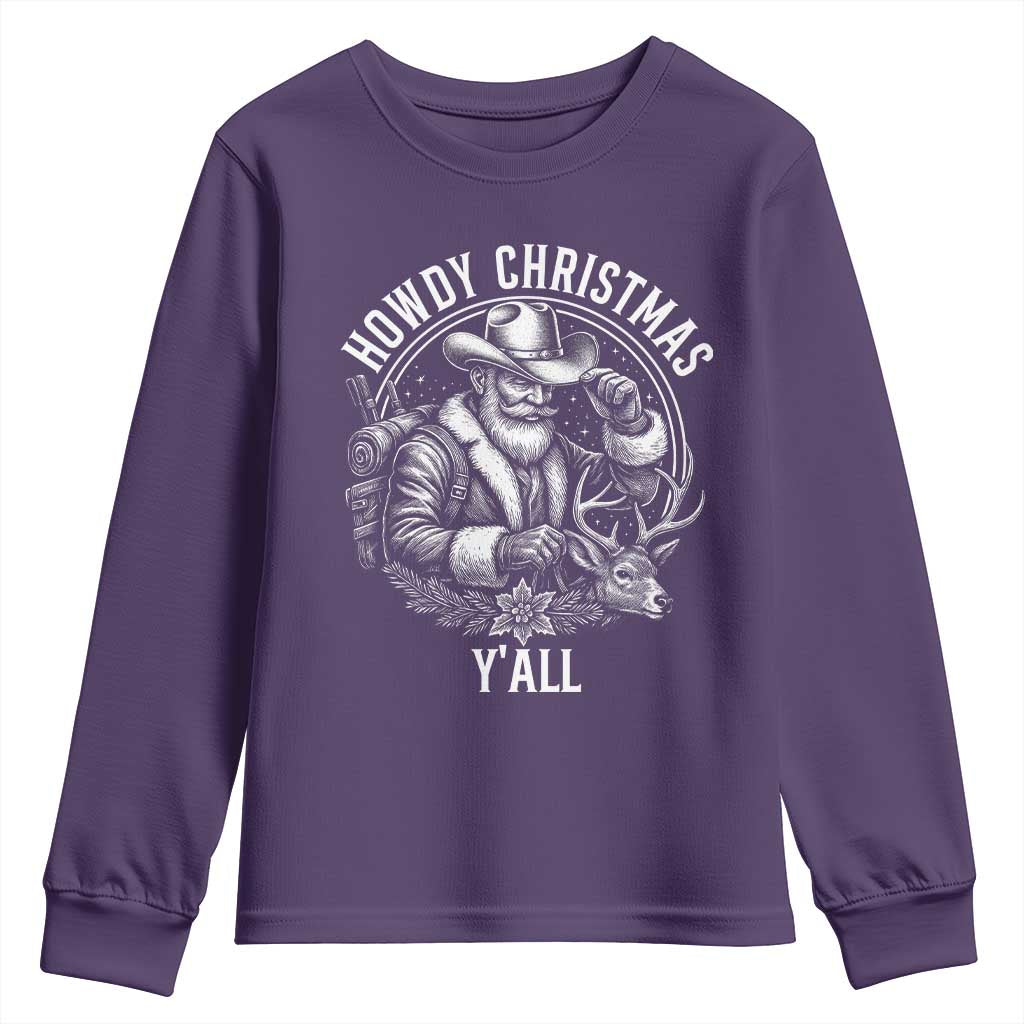 Cowboy Santa Claus Youth Sweatshirt Howdy Christmas Y'all Western Country TS14 Purple Print Your Wear