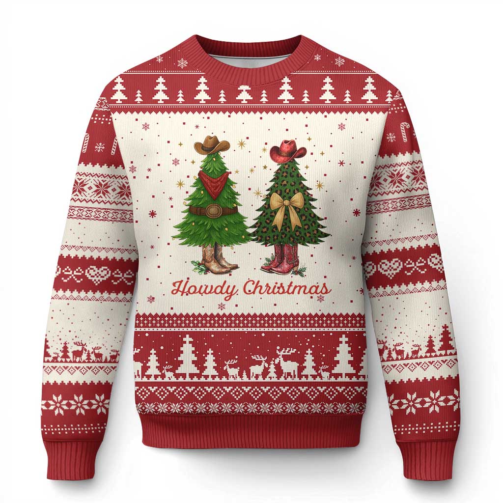 Howdy Xmas Ugly Christmas Sweater Cowboy Western Country Xmas TS14 Beige Red Print Your Wear
