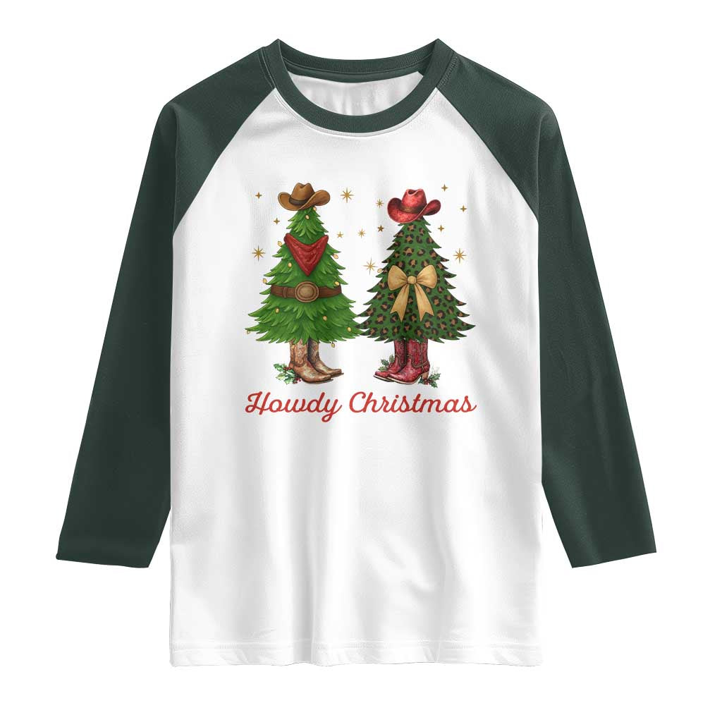 Howdy Christmas Raglan Shirt Cowboy Western Country Xmas TS14 White Dark Forest Green Print Your Wear