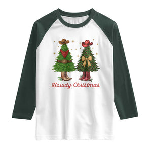 Howdy Christmas Raglan Shirt Cowboy Western Country Xmas TS14 White Dark Forest Green Print Your Wear