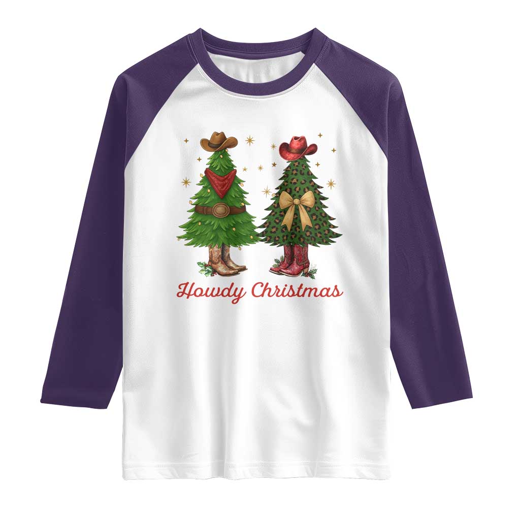 Howdy Christmas Raglan Shirt Cowboy Western Country Xmas TS14 White Purple Print Your Wear