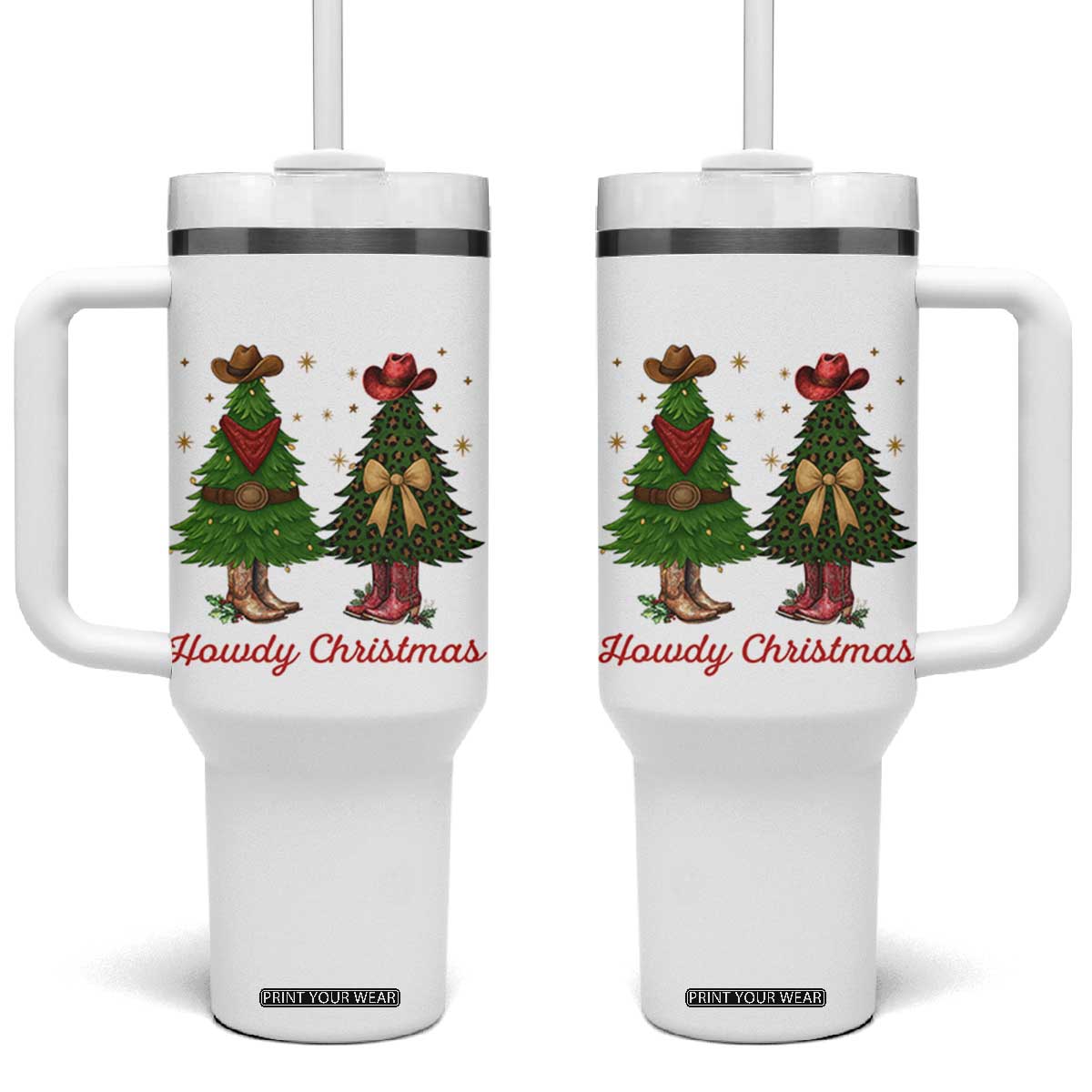 Howdy Christmas Tumbler With Handle Cowboy Western Country Xmas TS14 One Size: 40 oz White Print Your Wear