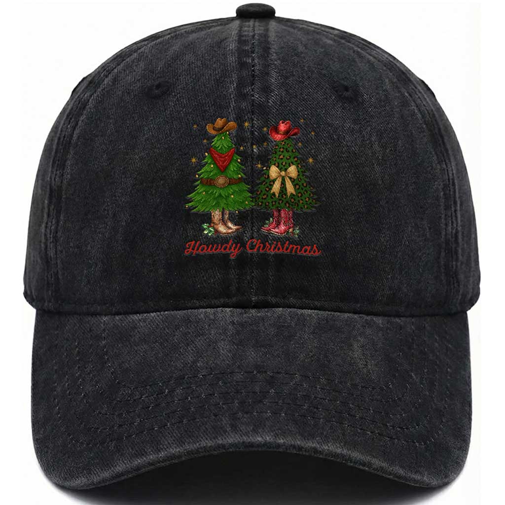 Howdy Christmas Washed Cotton Baseball Cap Cowboy Western Country Xmas TS14 Washed Cap Universal Fit Black Print Your Wear