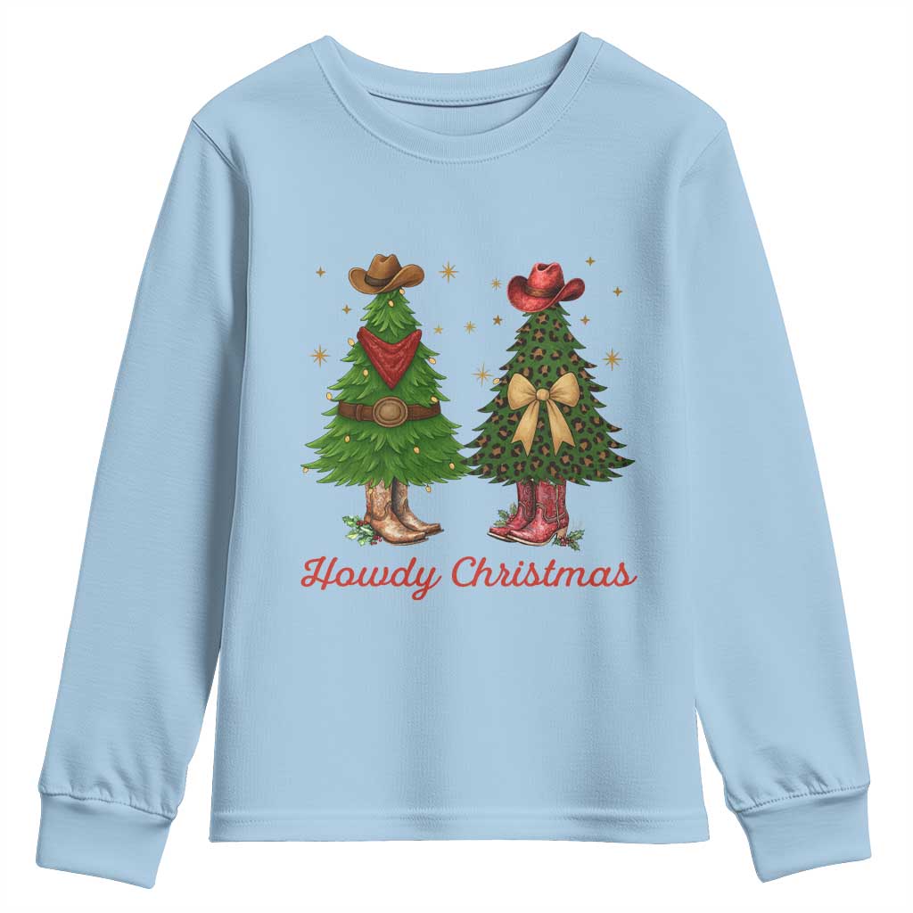 Howdy Christmas Youth Sweatshirt Cowboy Western Country Xmas TS14 Light Blue Print Your Wear