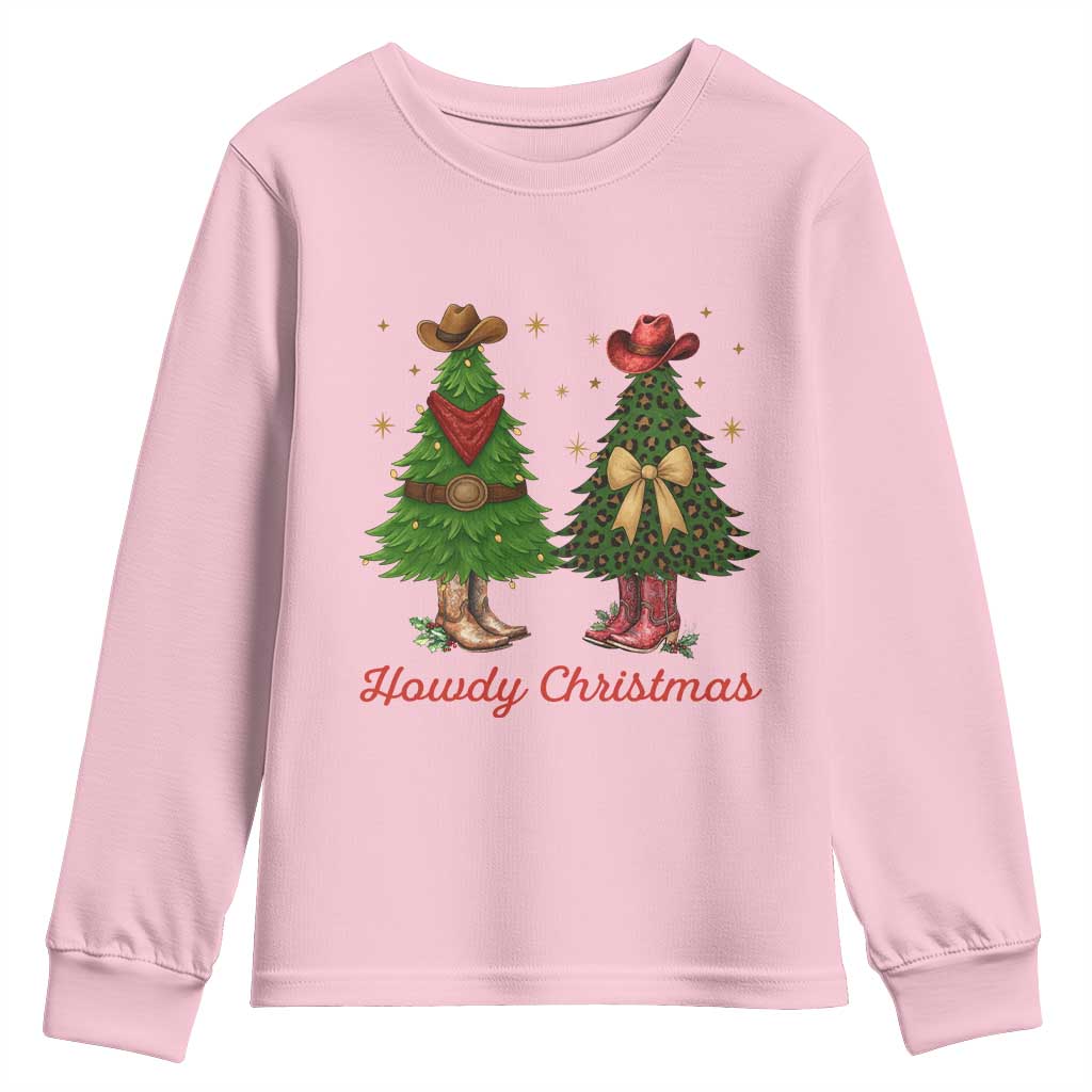 Howdy Christmas Youth Sweatshirt Cowboy Western Country Xmas TS14 Light Pink Print Your Wear