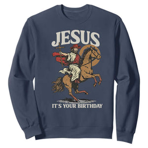 Funny Cowboy Jesus Christmas Sweatshirt It Is Your Birthday TS14 Navy Print Your Wear