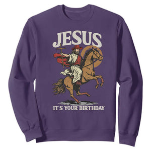 Funny Cowboy Jesus Christmas Sweatshirt It Is Your Birthday TS14 Purple Print Your Wear