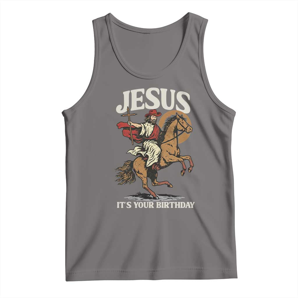 Funny Cowboy Jesus Christmas Tank Top It Is Your Birthday TS14 Deep Heather Print Your Wear