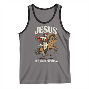 Funny Cowboy Jesus Christmas Tank Top It Is Your Birthday TS14 Deep Heather Black Print Your Wear