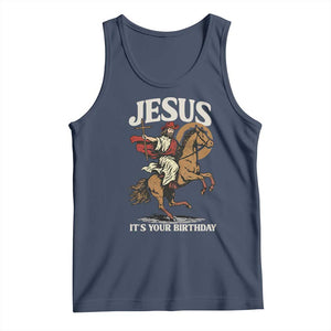 Funny Cowboy Jesus Christmas Tank Top It Is Your Birthday TS14 Navy Print Your Wear