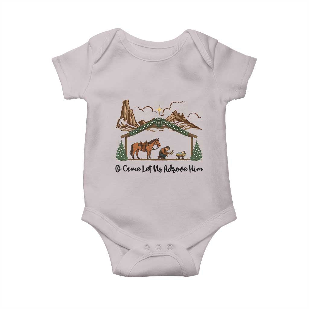 Nativity Scene Christmas Baby Onesie Cowboy Bible Scripture Verse Western TS14 Ice Gray Print Your Wear