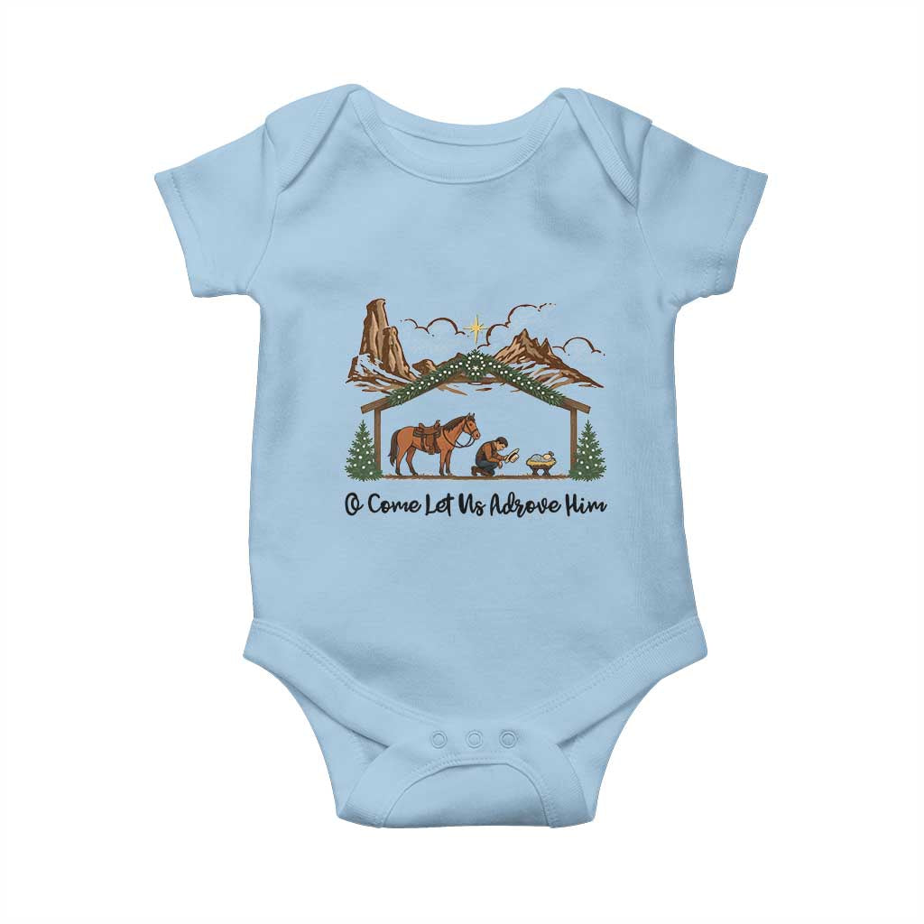 Nativity Scene Christmas Baby Onesie Cowboy Bible Scripture Verse Western TS14 Light Blue Print Your Wear
