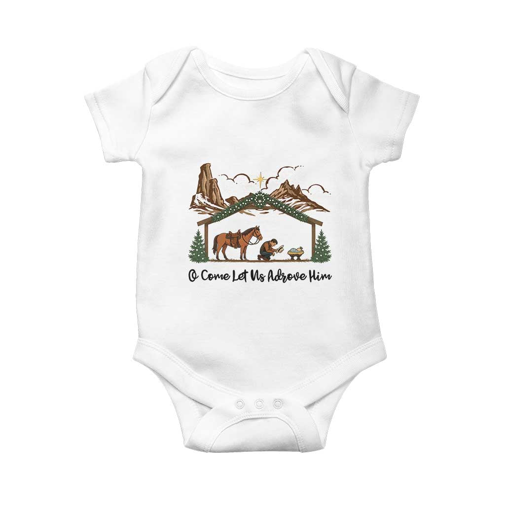 Nativity Scene Christmas Baby Onesie Cowboy Bible Scripture Verse Western TS14 White Print Your Wear