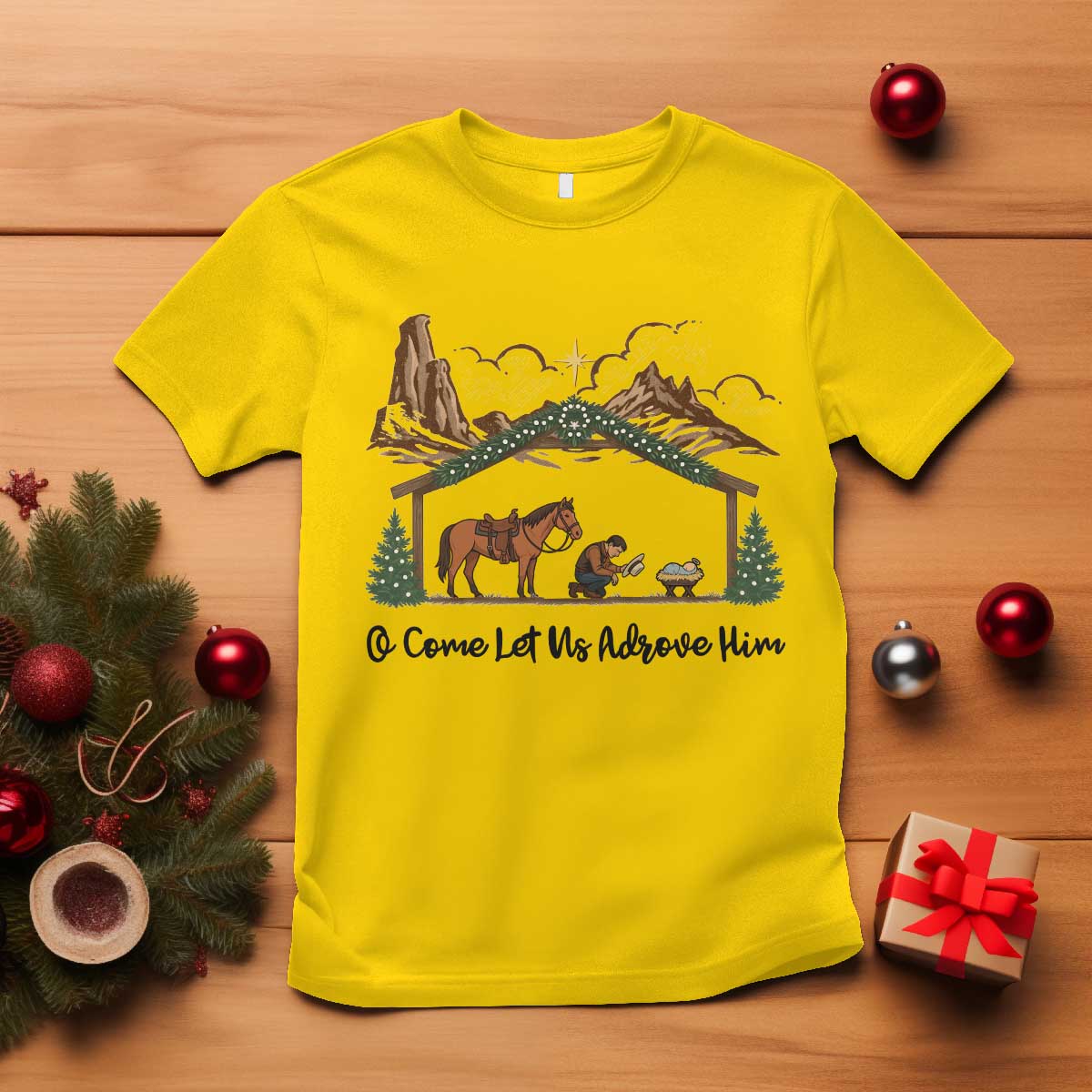 Nativity Scene Christmas T Shirt Cowboy Bible Scripture Verse Western TS14 Daisy Print Your Wear