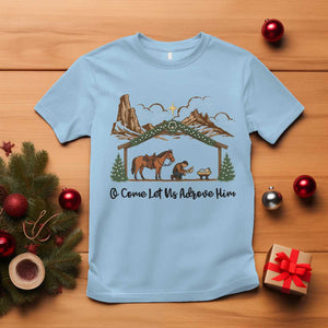 Nativity Scene Christmas T Shirt Cowboy Bible Scripture Verse Western TS14 Light Blue Print Your Wear