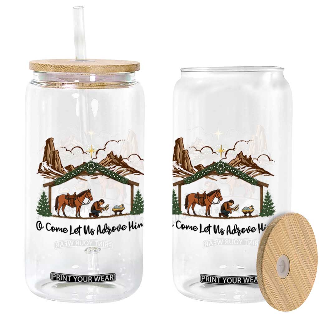 Nativity Scene Christmas Glass Can Cowboy Bible Scripture Verse Western TS14 Print Your Wear
