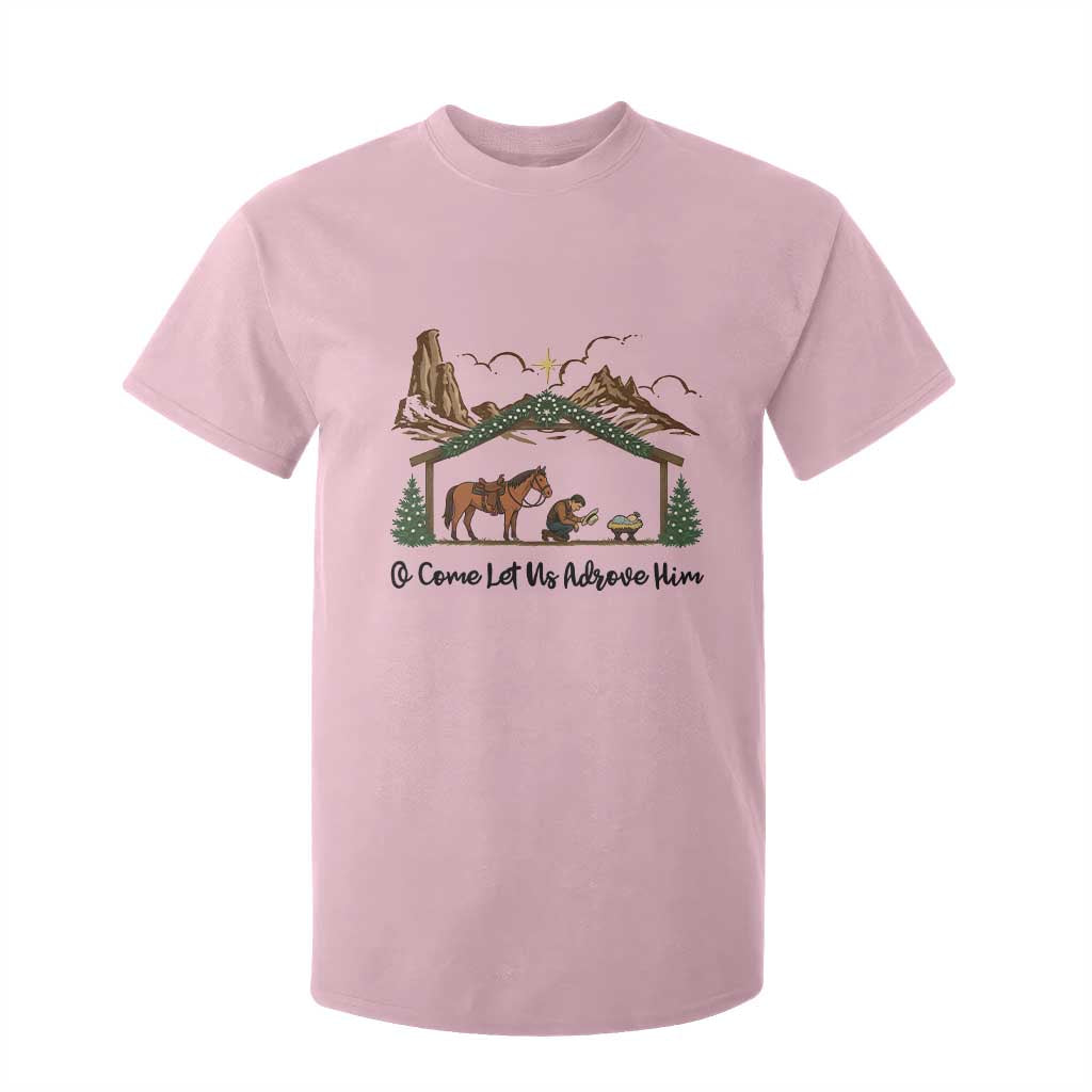 Nativity Scene Christmas T Shirt For Kid Cowboy Bible Scripture Verse Western TS14 Light Pink Print Your Wear