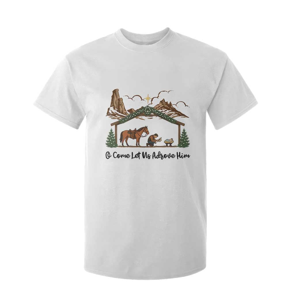 Nativity Scene Christmas T Shirt For Kid Cowboy Bible Scripture Verse Western TS14 White Print Your Wear