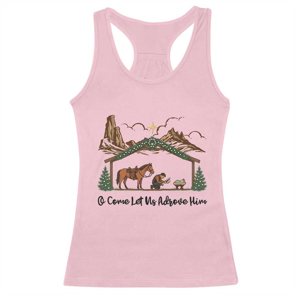 Nativity Scene Christmas Racerback Tank Top Cowboy Bible Scripture Verse Western TS14 Light Pink Print Your Wear