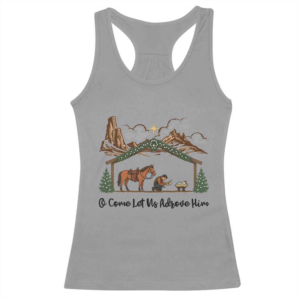 Nativity Scene Christmas Racerback Tank Top Cowboy Bible Scripture Verse Western TS14 Sport Gray Print Your Wear