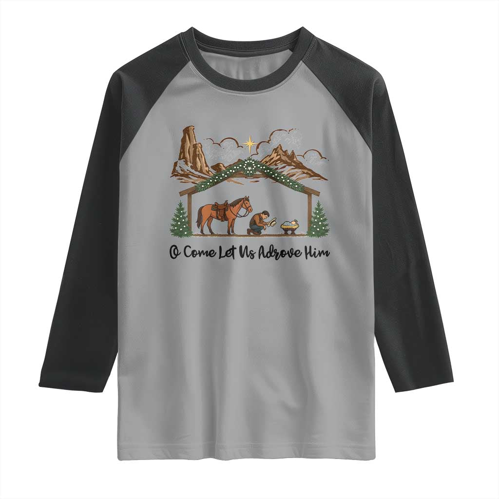 Nativity Scene Christmas Raglan Shirt Cowboy Bible Scripture Verse Western TS14 Sport Gray Black Print Your Wear