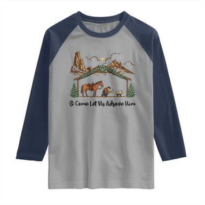 Nativity Scene Christmas Raglan Shirt Cowboy Bible Scripture Verse Western TS14 Sport Gray Navy Print Your Wear