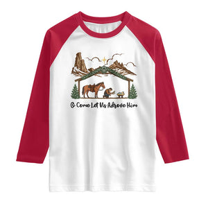 Nativity Scene Christmas Raglan Shirt Cowboy Bible Scripture Verse Western TS14 White Red Print Your Wear