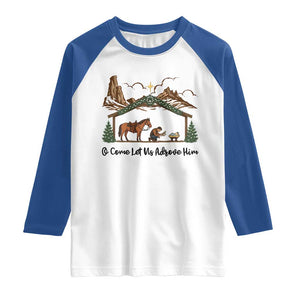 Nativity Scene Christmas Raglan Shirt Cowboy Bible Scripture Verse Western TS14 White Royal Print Your Wear