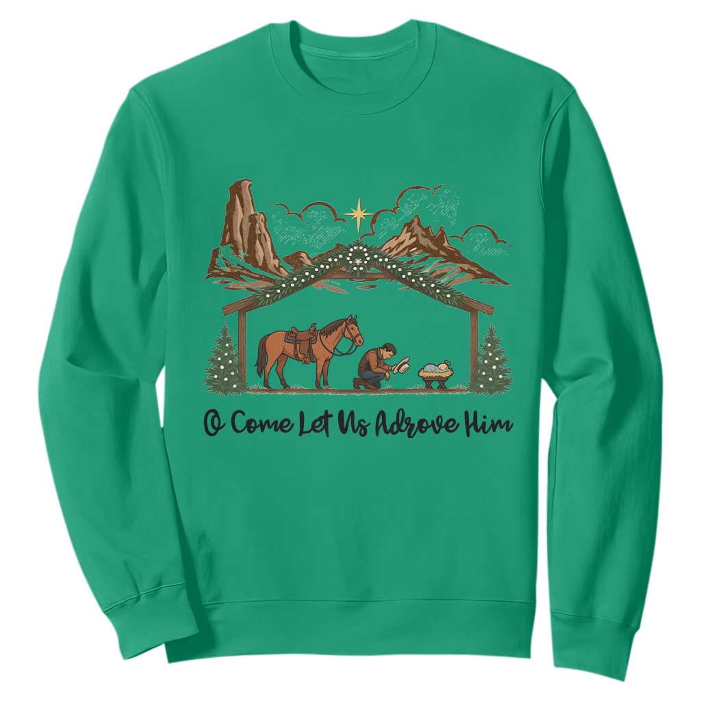 Nativity Scene Christmas Sweatshirt Cowboy Bible Scripture Verse Western TS14 Irish Green Print Your Wear