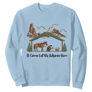 Nativity Scene Christmas Sweatshirt Cowboy Bible Scripture Verse Western TS14 Light Blue Print Your Wear